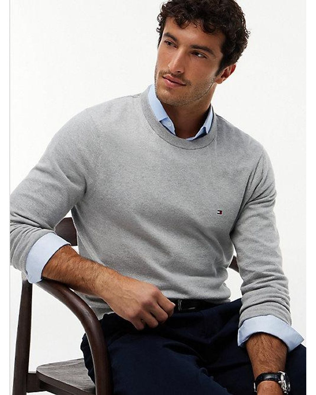 Tommy Hilfiger Blue Crew Neck Jumper With Cashmere for men