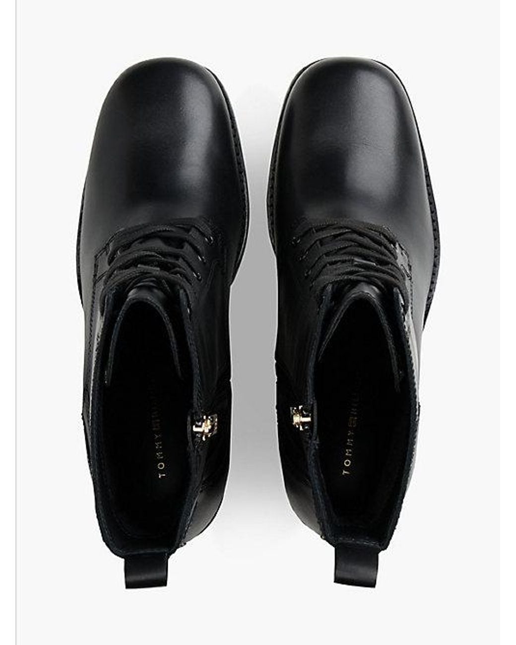 Tommy Hilfiger Black Leather Square Toe Lace Up Boots