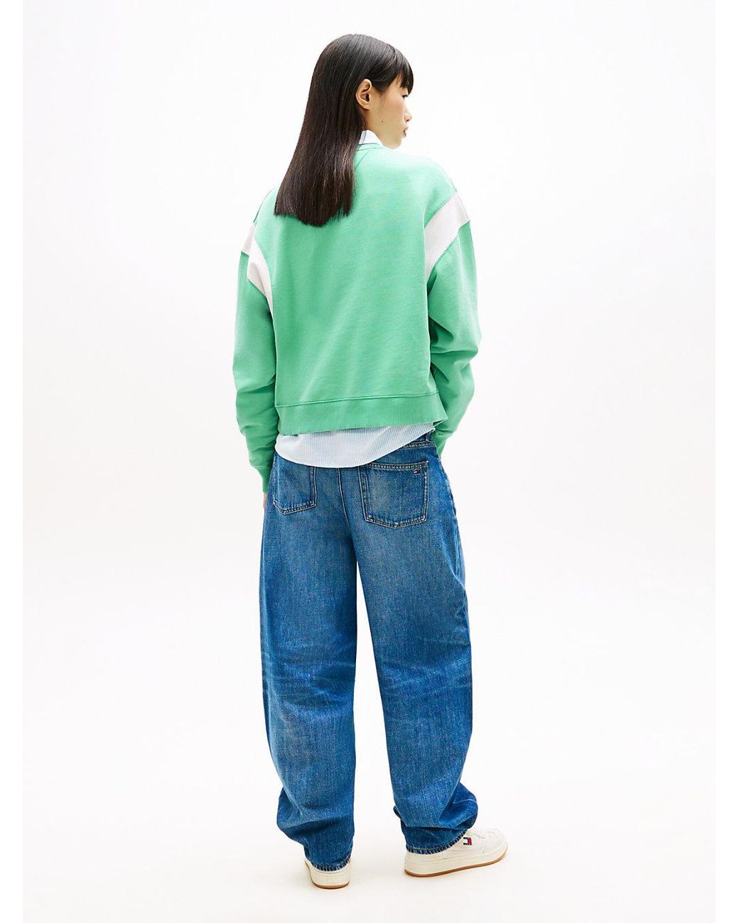 Tommy Hilfiger Green Contrast Logo Embroidery Boxy Sweatshirt