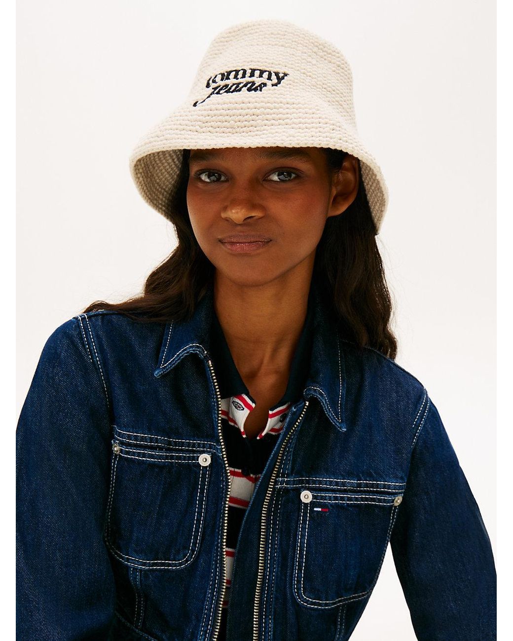 Tommy Hilfiger Natural Crochet Logo Embroidery Bucket Hat