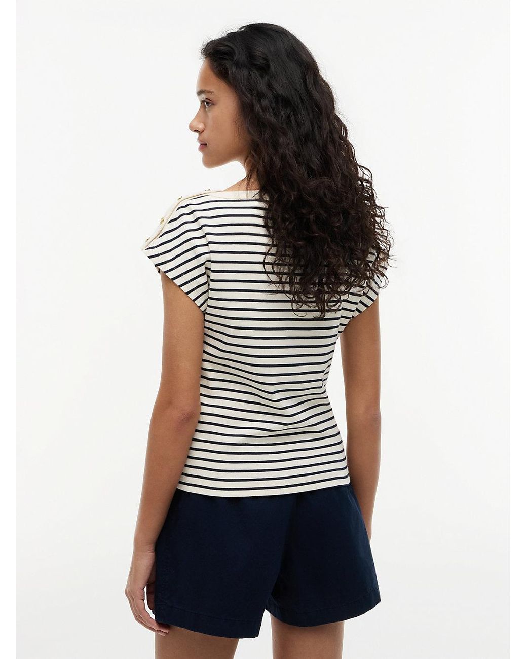 Tommy Hilfiger Blue Tone Button Boat Neck T-Shirt