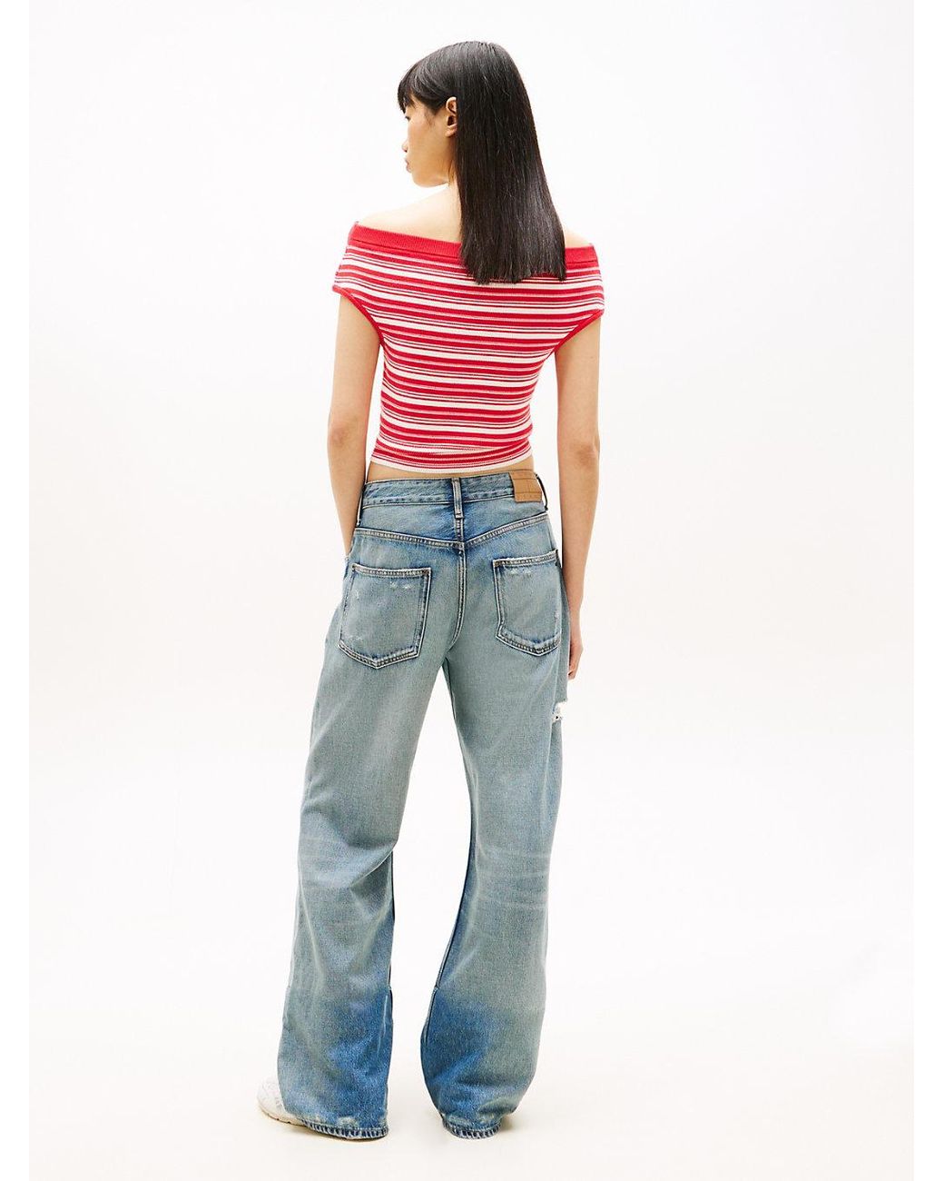 Tommy Hilfiger Red Stripe Off-the-shoulder Slim Jumper