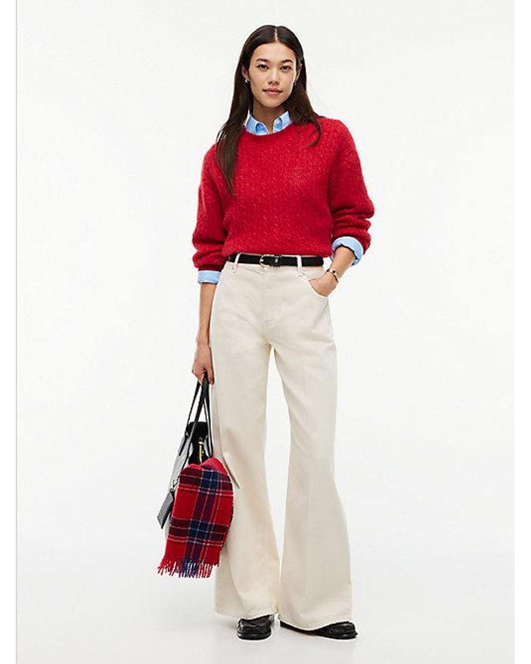 Tommy Hilfiger Red Crest Cable Knit Alpaca Wool Blend Jumper