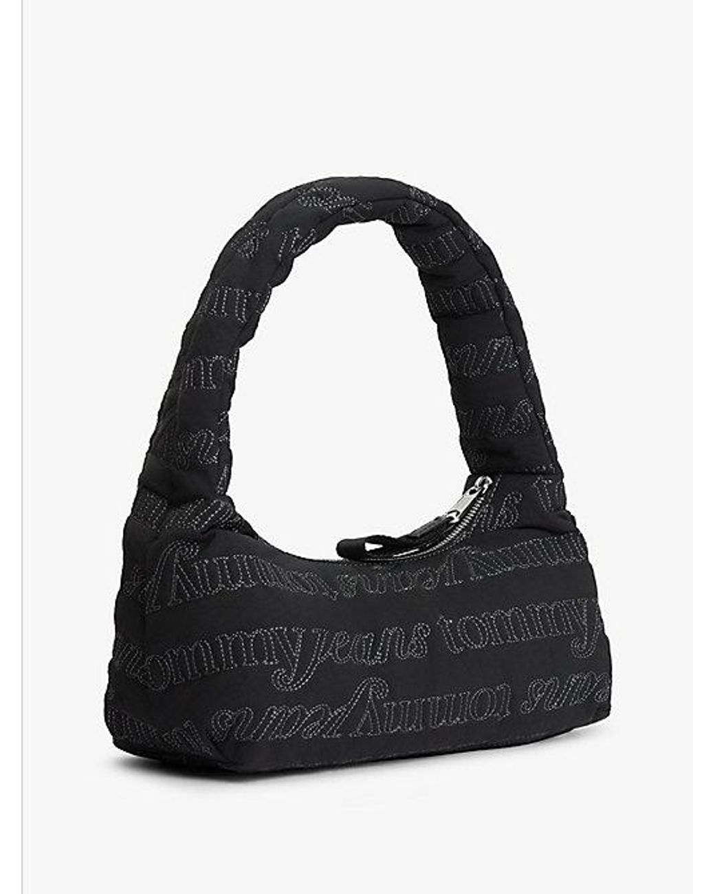 Tommy Hilfiger Black Repeat Logo Embroidery Shoulder Bag