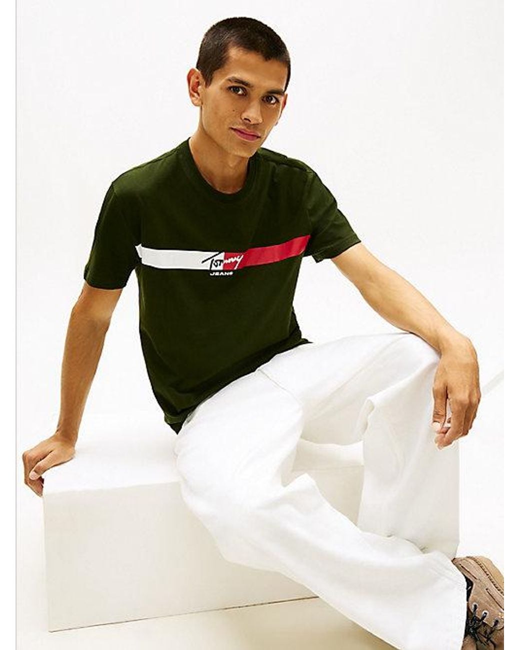 Tommy Hilfiger Green Signature Logo Jersey T-Shirt for men