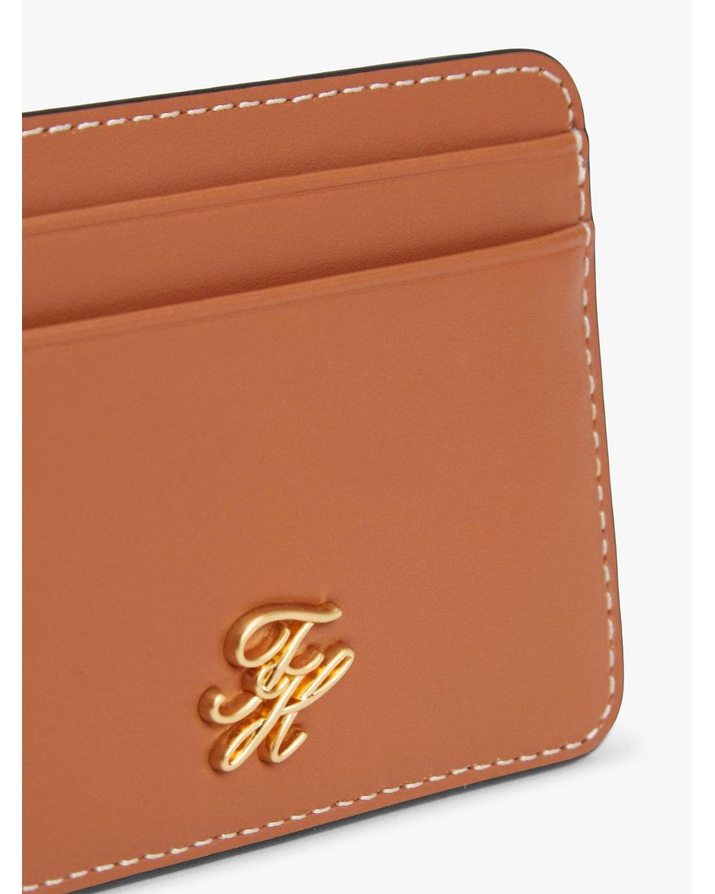 Tommy Hilfiger Brown Logo Plaque Leather Card Holder