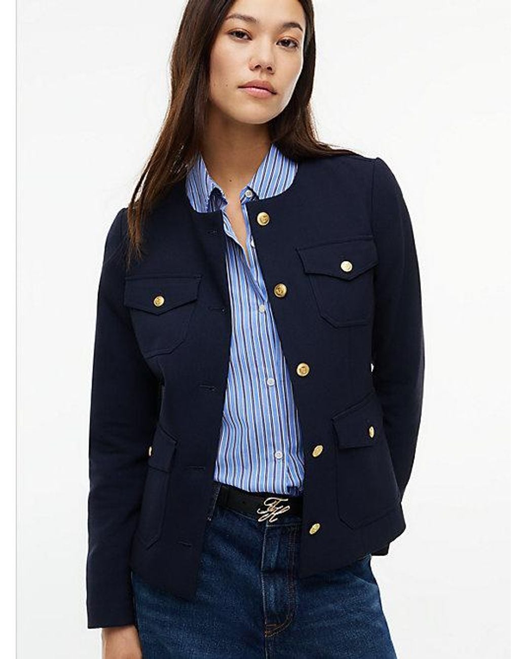 Tommy Hilfiger Blue Tone Button Collarless Slim Jacket