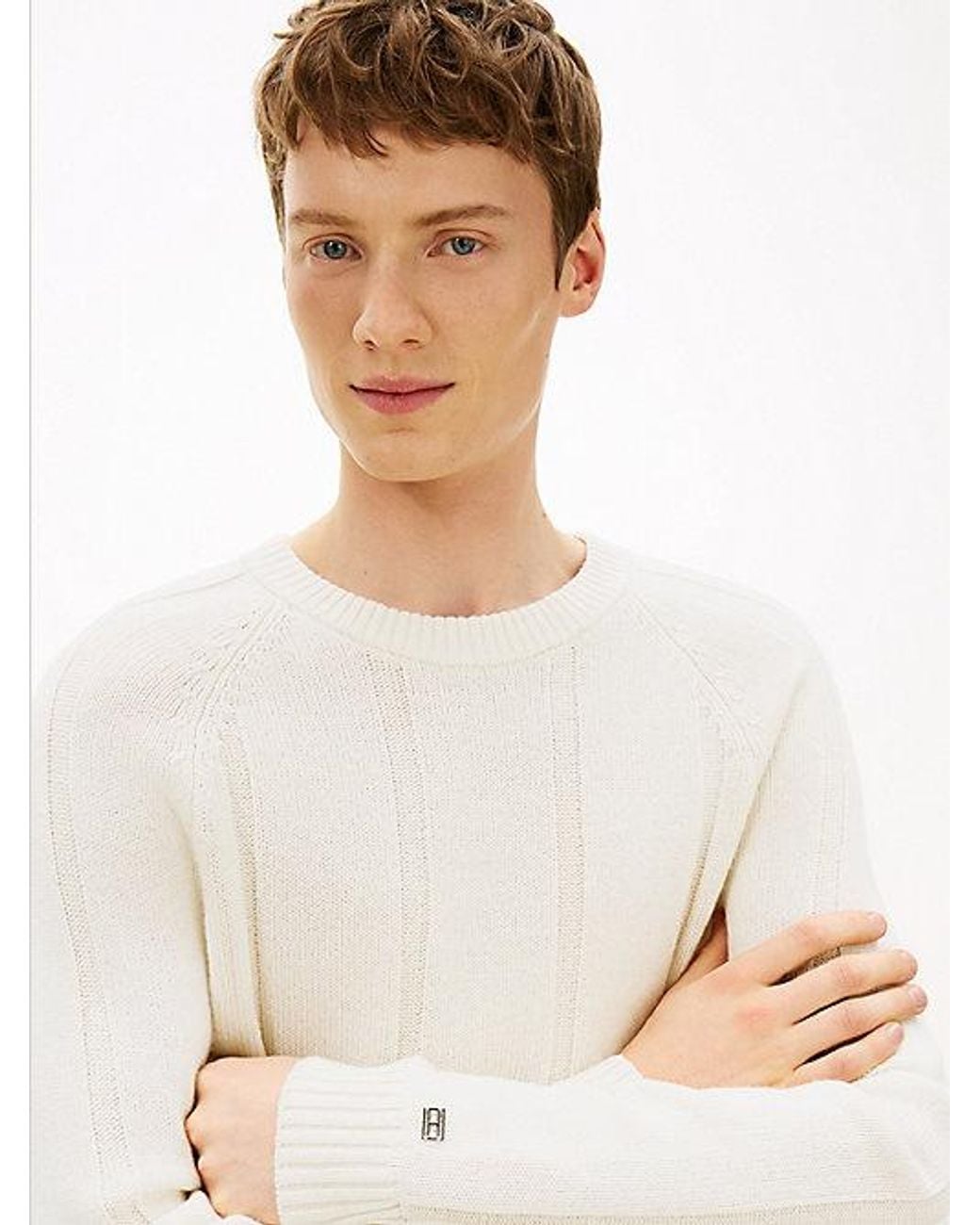 Tommy Hilfiger White Smart Casual Textured Wool Blend Jumper for men