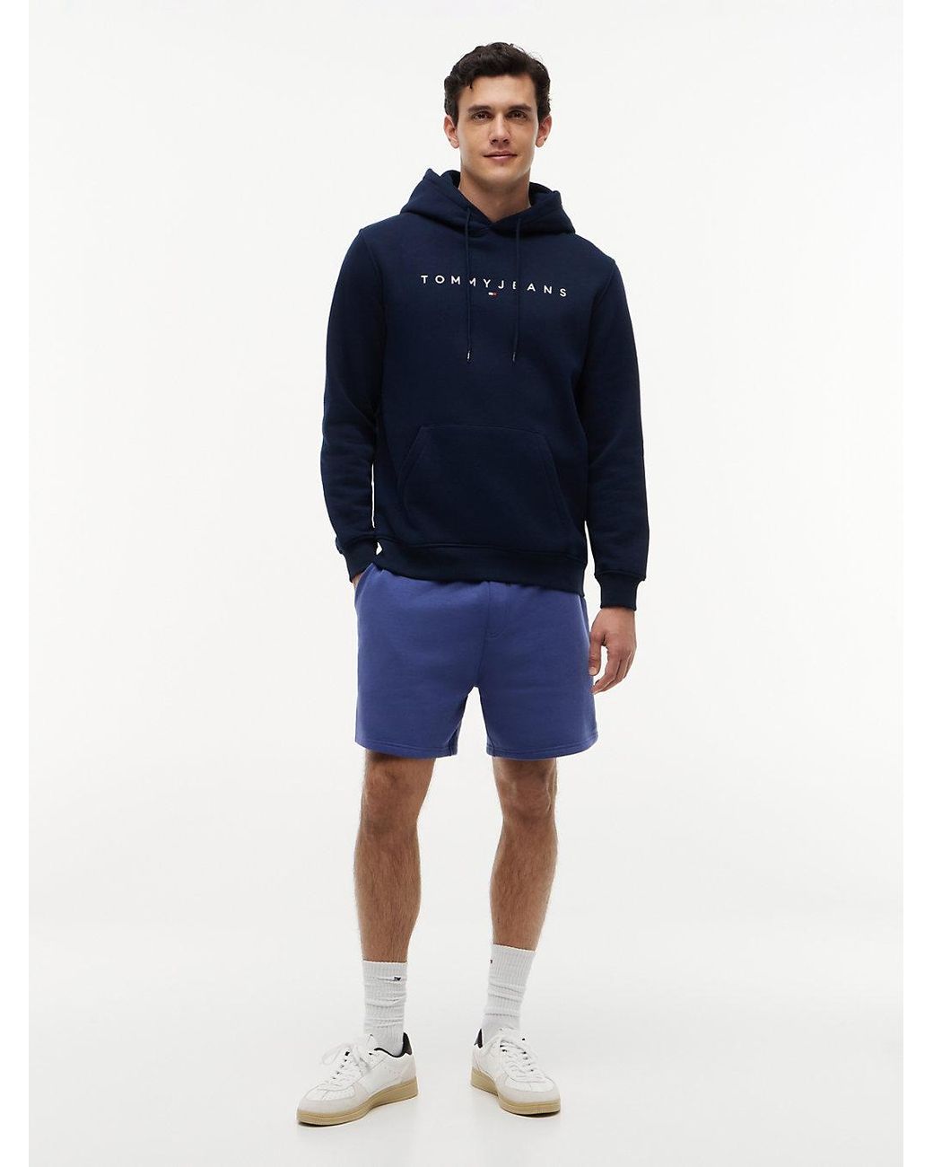 Tommy Hilfiger Blue Linear Logo Fleece Drawstring Hoody for men
