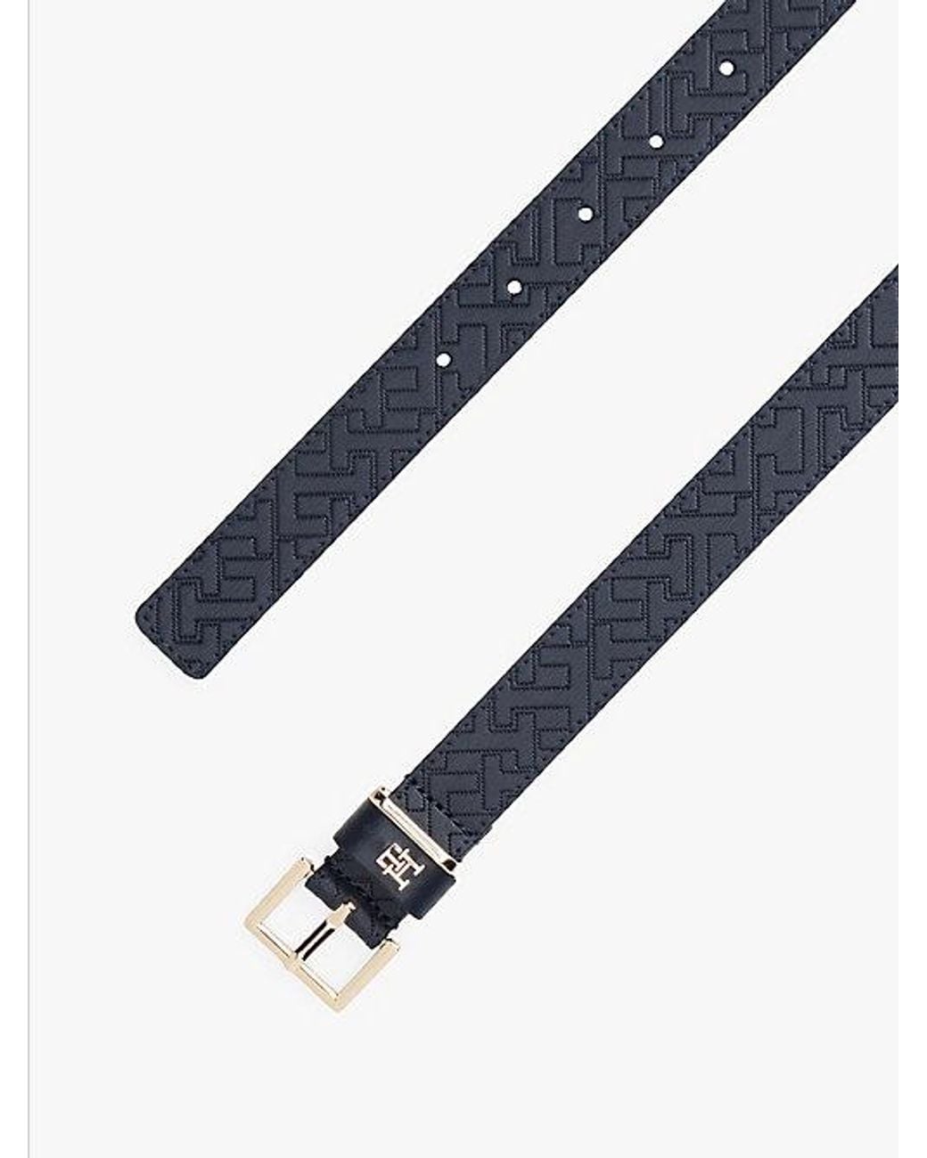 Tommy Hilfiger Blue Leather Embossed Logo Belt
