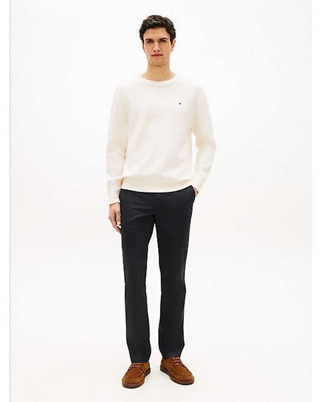 Tommy Hilfiger White Denton Micro Print Straight Leg Chinos for men
