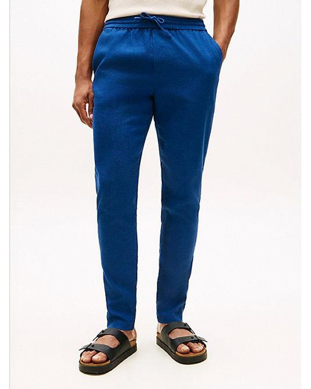 Tommy Hilfiger Blue Harlem Tapered Leg Linen Blend Chinos for men