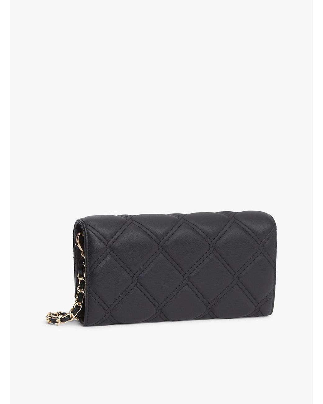 Tommy Hilfiger Black Quilted Th Monogram Chain Strap Wallet