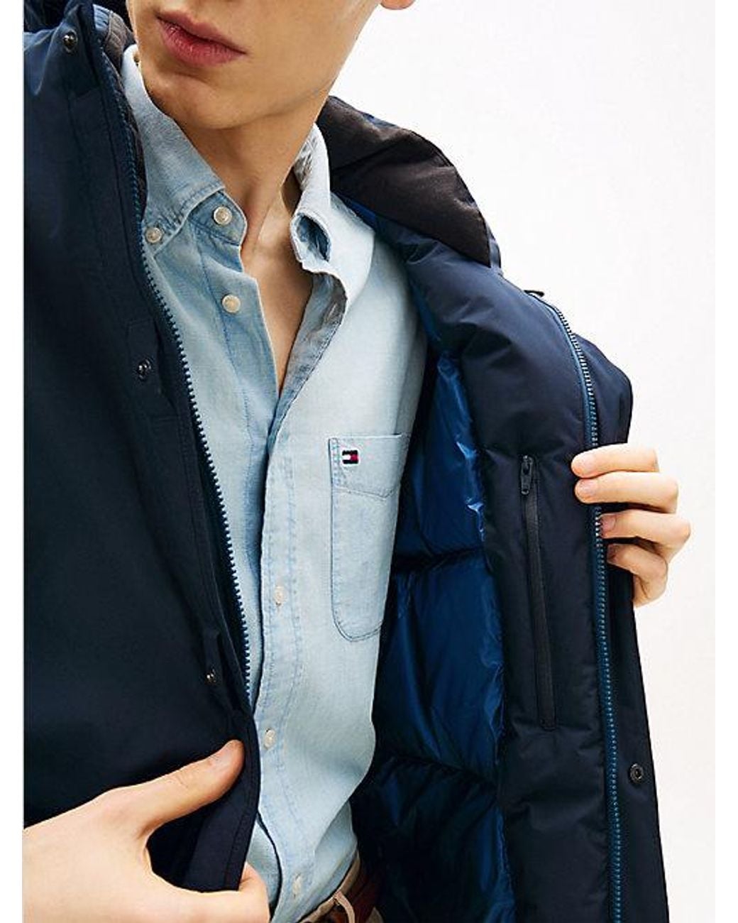 Tommy Hilfiger Blue Water Repellent Windproof Down Hooded Parka for men
