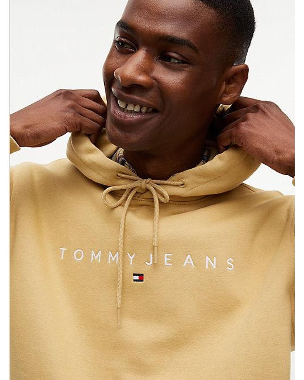 Tommy Hilfiger Natural Tommy Jeans Linear Logo Fleece Drawstring Hoody for men