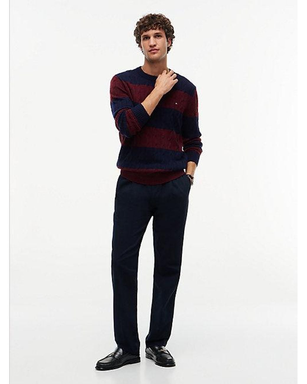 Tommy Hilfiger Blue Pure Lambswool Cable Knit Jumper for men