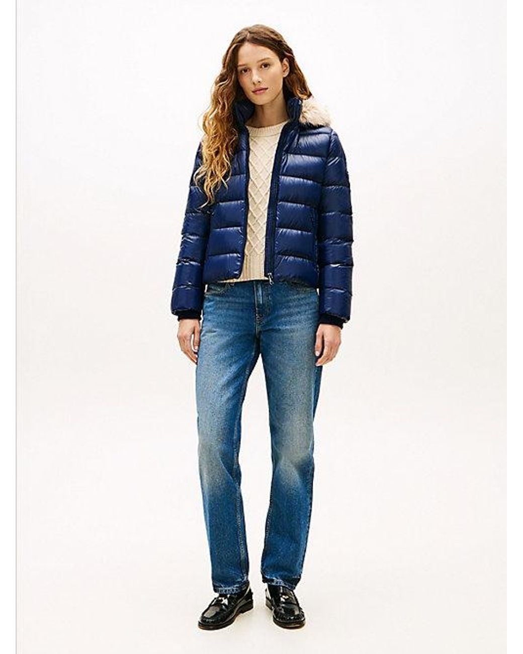 Tommy Hilfiger Blue Shiny Water Repellent Down Hooded Jacket