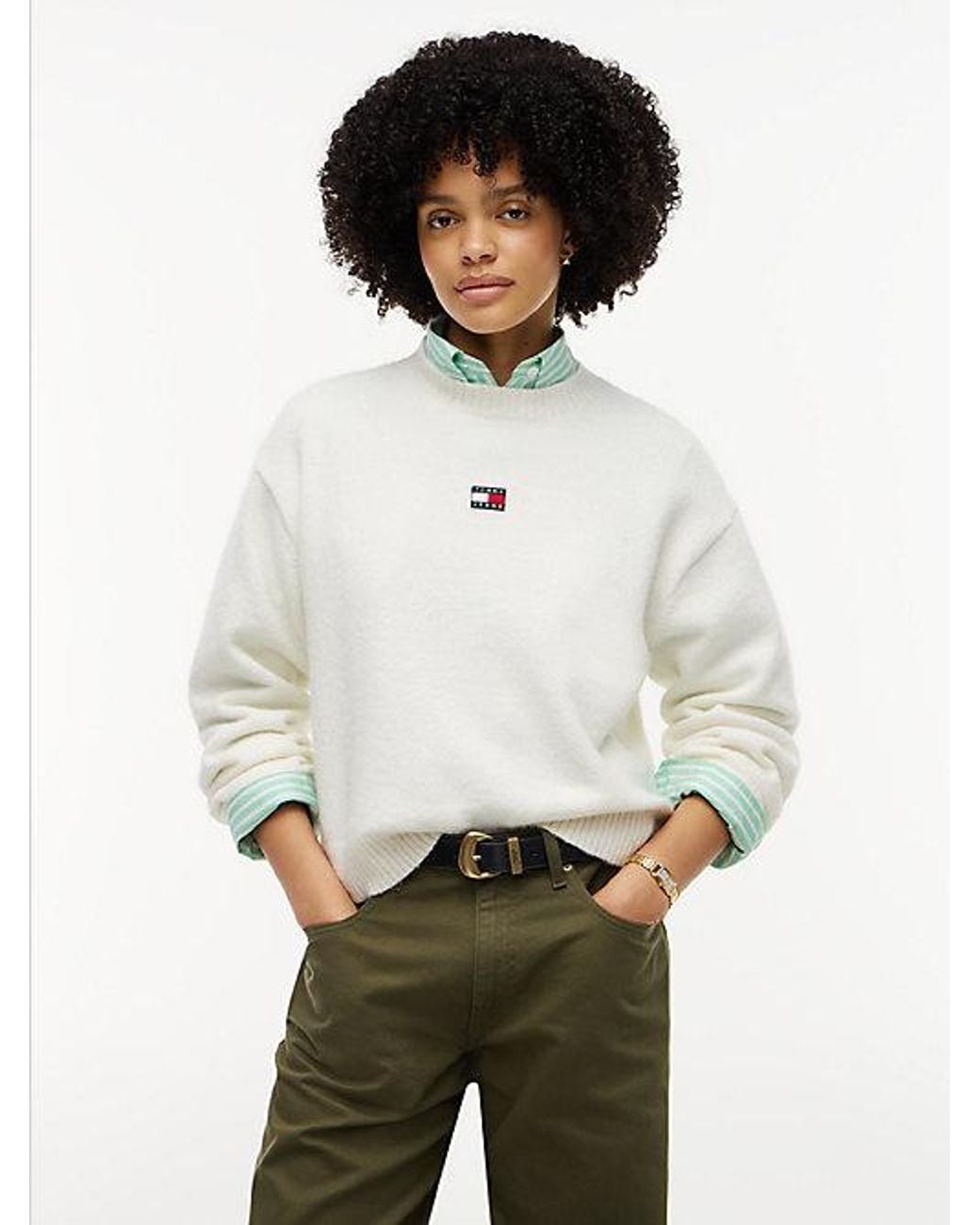 Tommy Hilfiger White Tommy Badge Fluffy Jumper With Alpaca