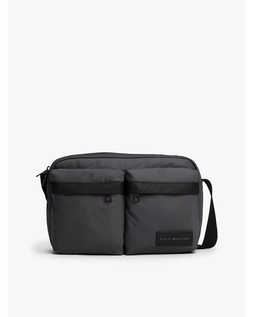 Tommy Hilfiger Black Textile Logo Patch Crossbody Reporter Bag for men