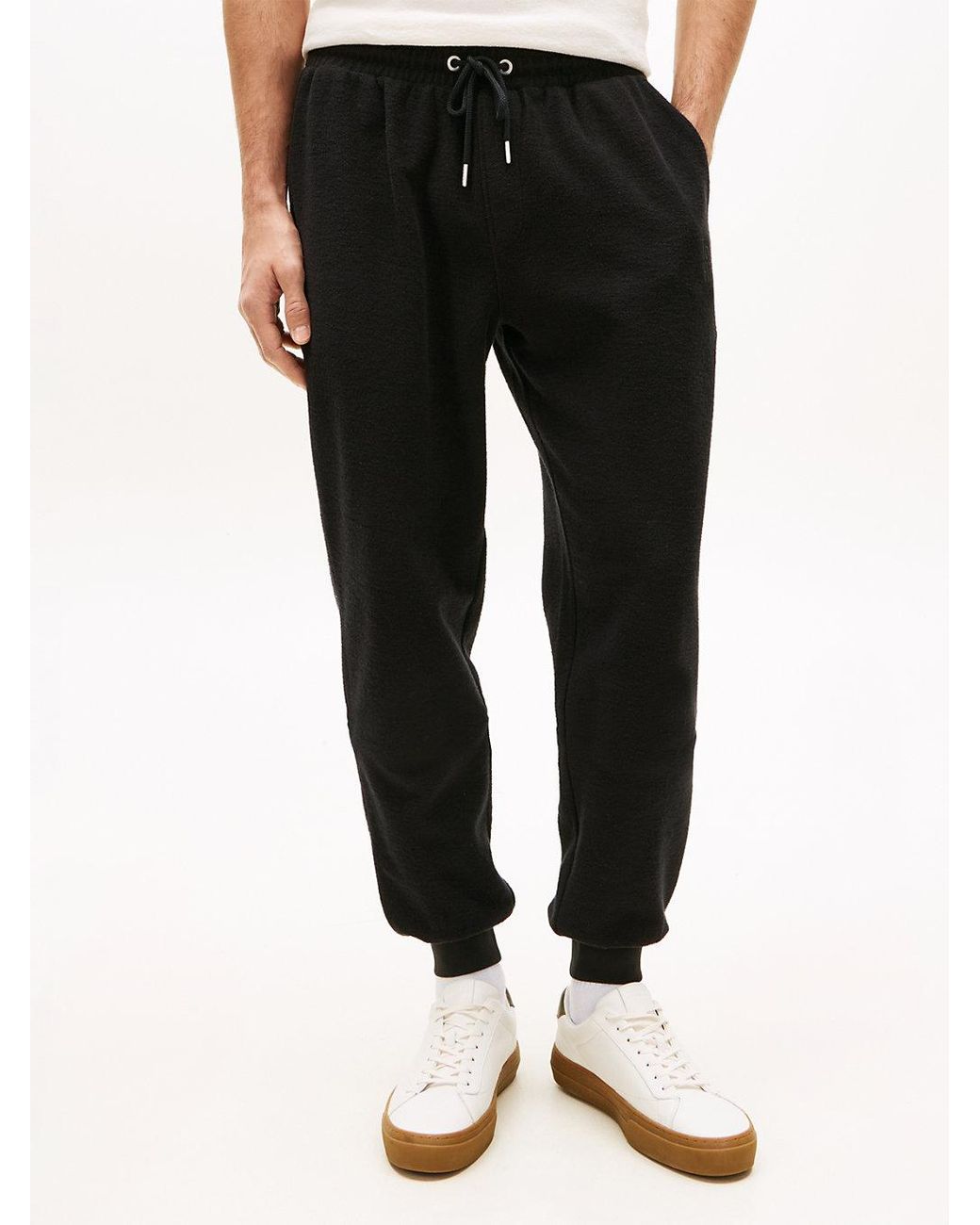 Tommy Hilfiger White Logo Embroidery Cuffed Leg Joggers for men