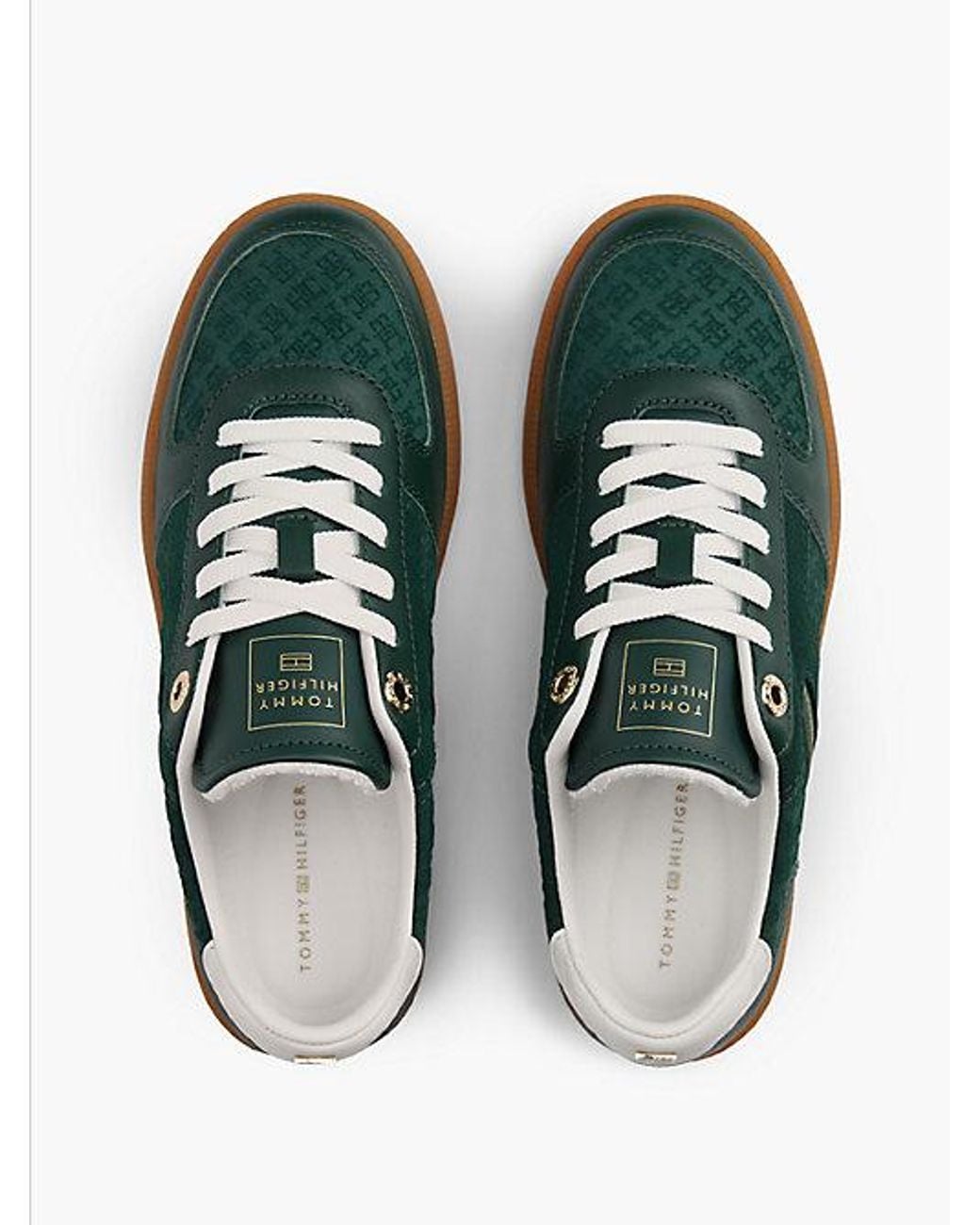 Tommy Hilfiger Green Th Tribeca Leather Embossed Monogram Trainers