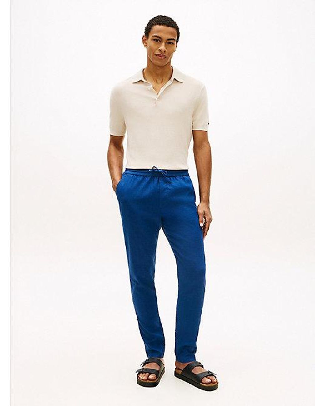 Tommy Hilfiger Blue Harlem Tapered Leg Linen Blend Chinos for men
