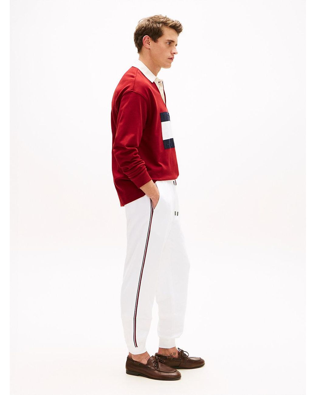 Tommy Hilfiger Red Global Stripe Cuffed Leg Joggers for men