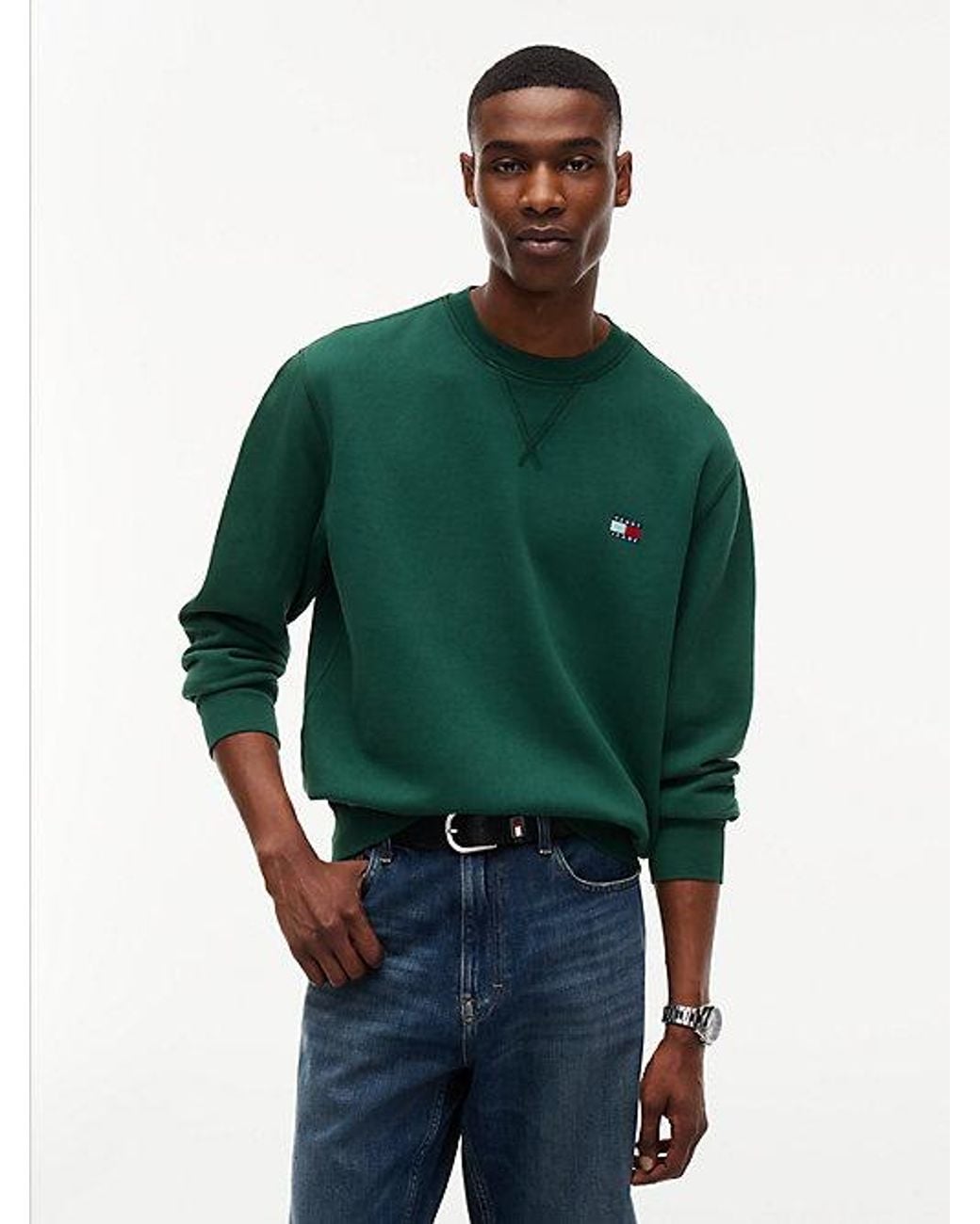 Tommy Hilfiger Green Tommy Jeans Badge Fleece Crew Neck Sweatshirt for men