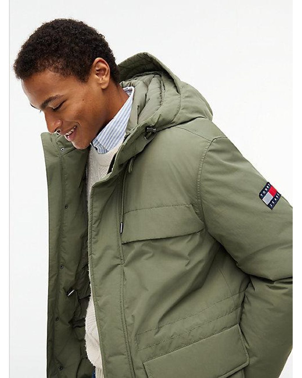 Tommy Hilfiger Green Tommy Jeans Relaxed Water Resistant Padded Hooded Parka for men