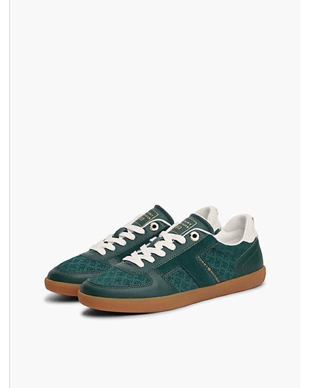 Tommy Hilfiger Green Th Tribeca Leather Embossed Monogram Trainers