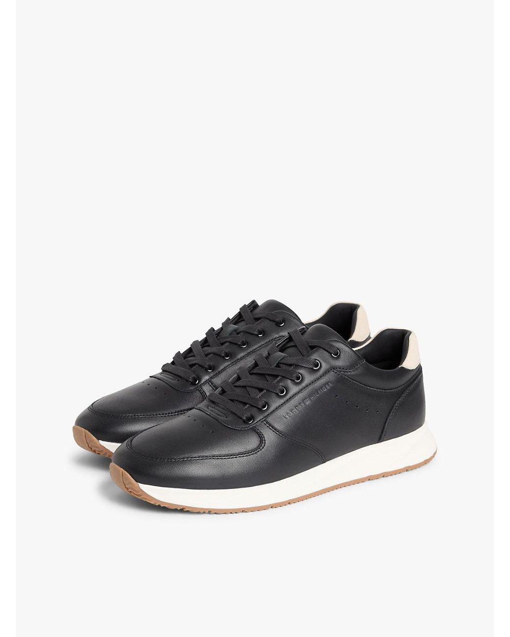Tommy Hilfiger Black Debossed Leather Fine Cleat Trainers for men