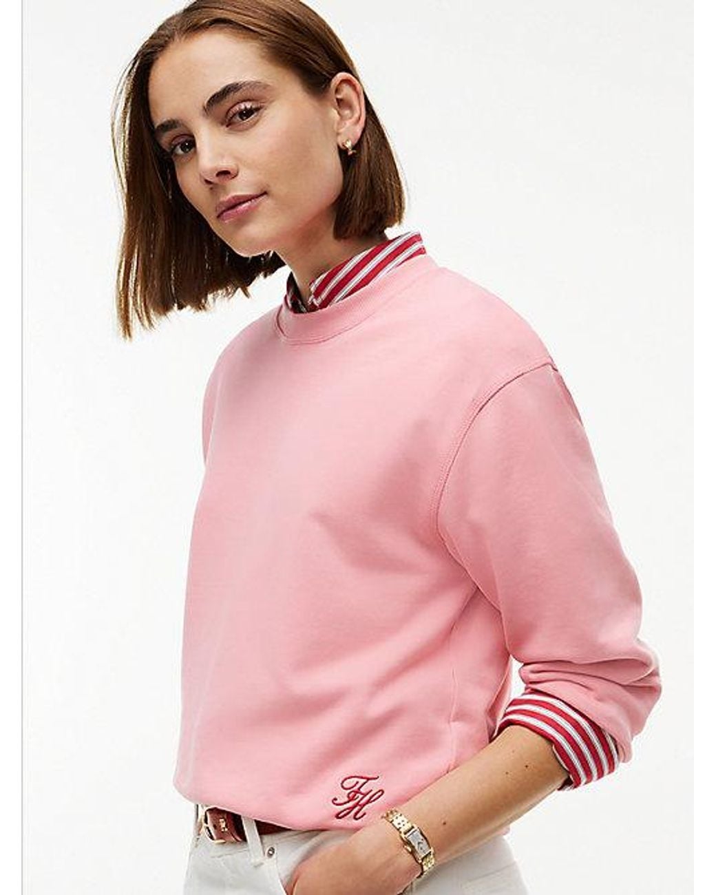 Tommy Hilfiger Pink Tonal Logo Crew Neck Sweatshirt