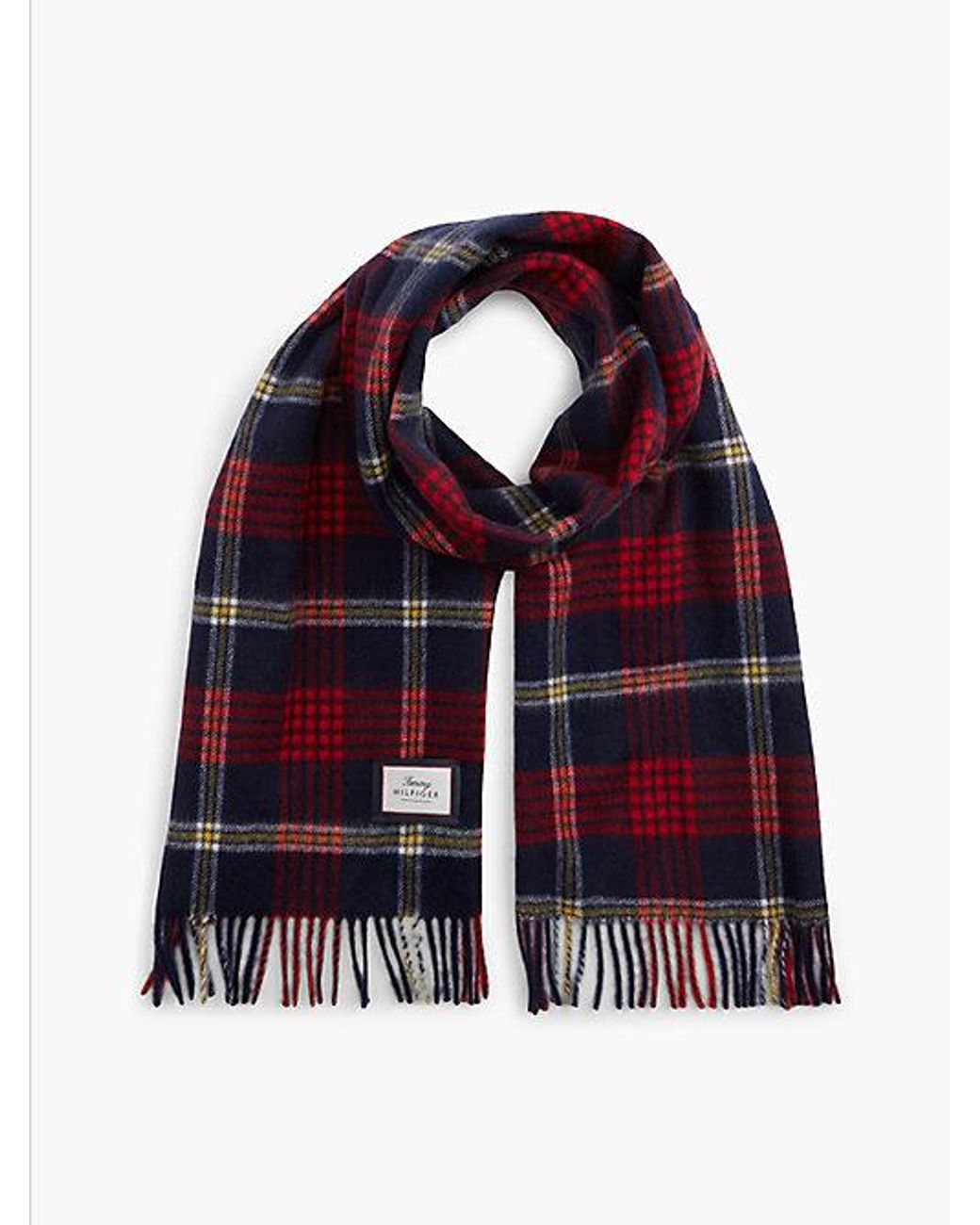 Tommy Hilfiger Red Pure Wool Jacquard Check Scarf for men