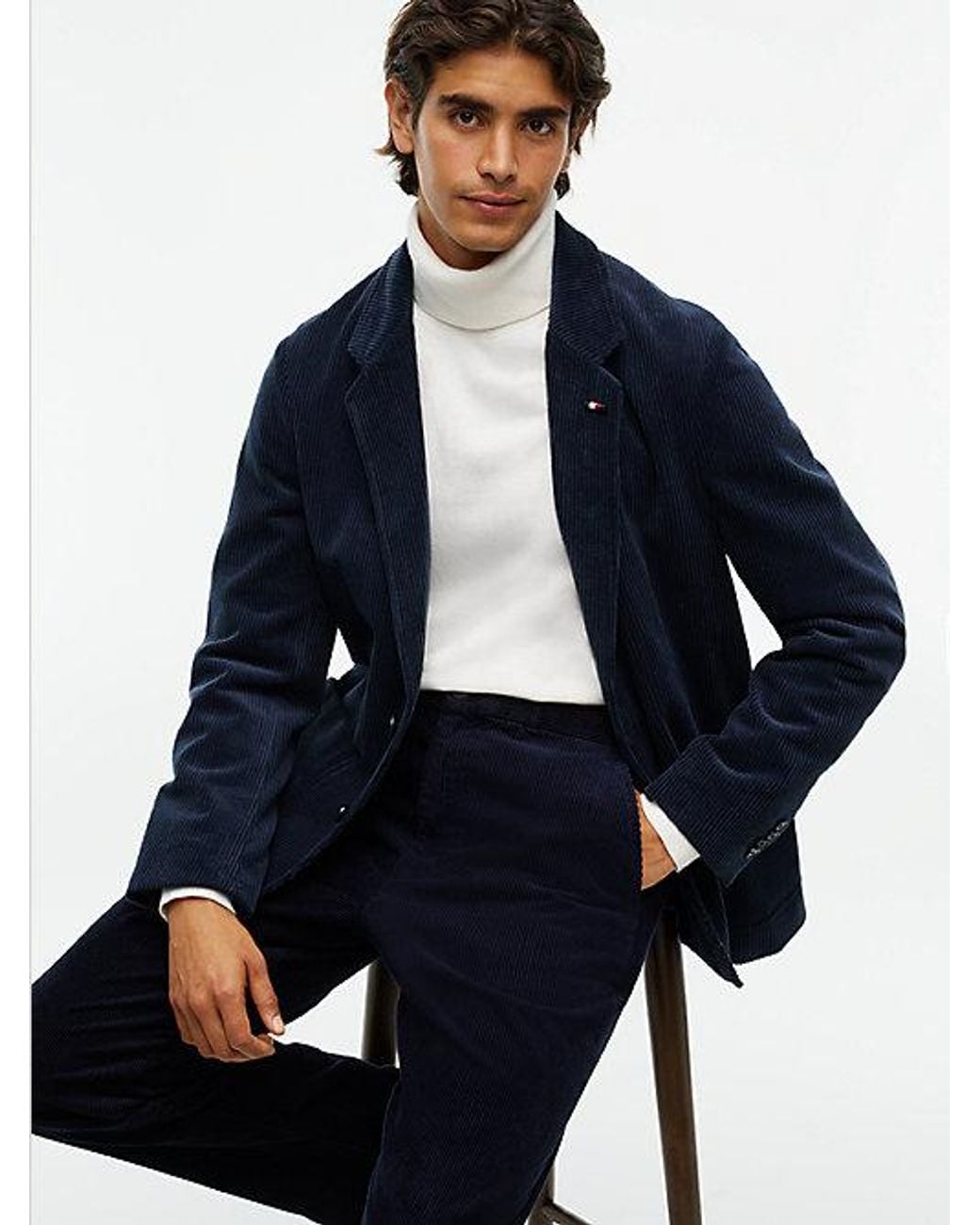 Tommy Hilfiger Blue Corduroy Regular Fit Single Breasted Blazer for men