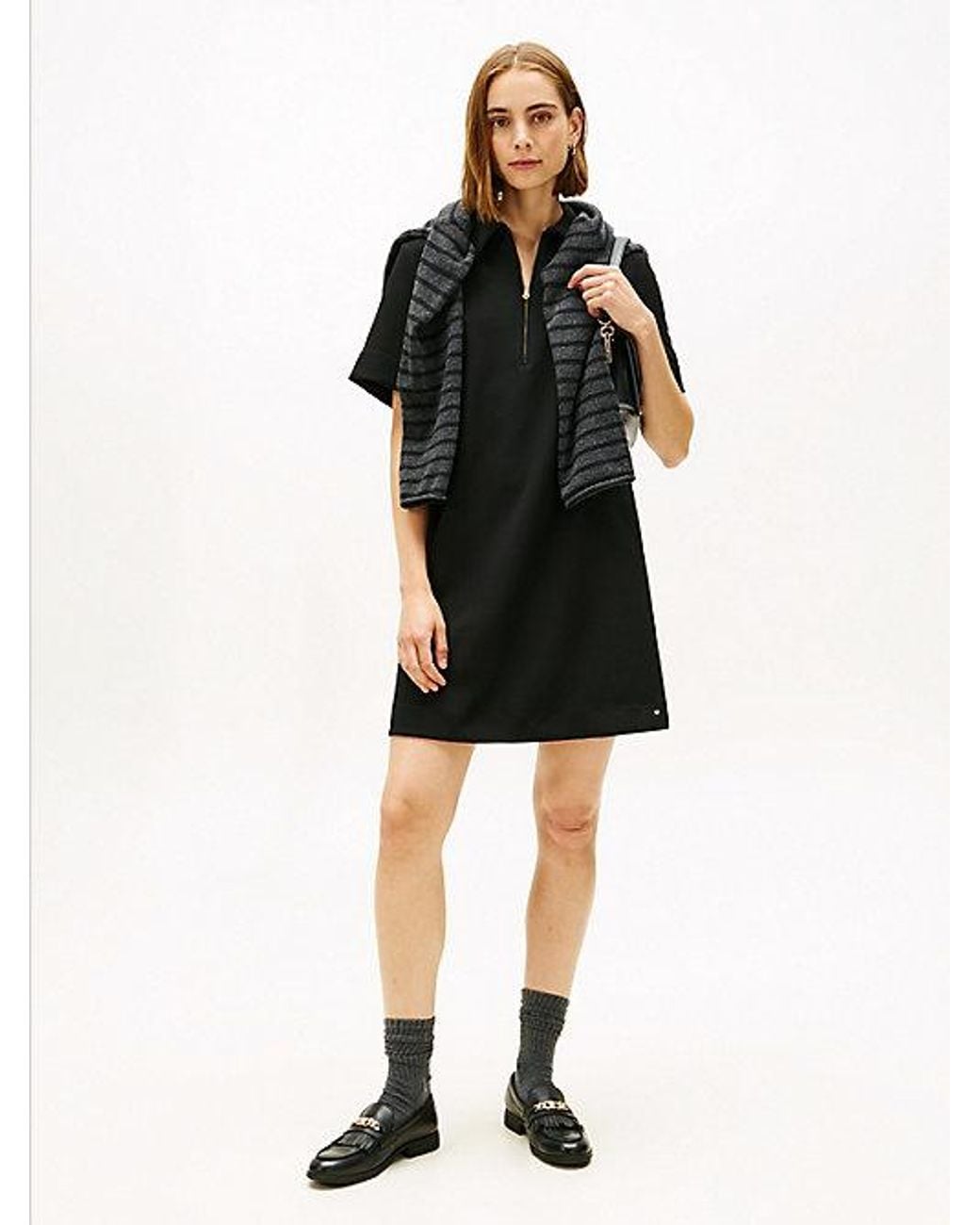 Tommy Hilfiger Black Quarter-Zip Relaxed Shift Dress