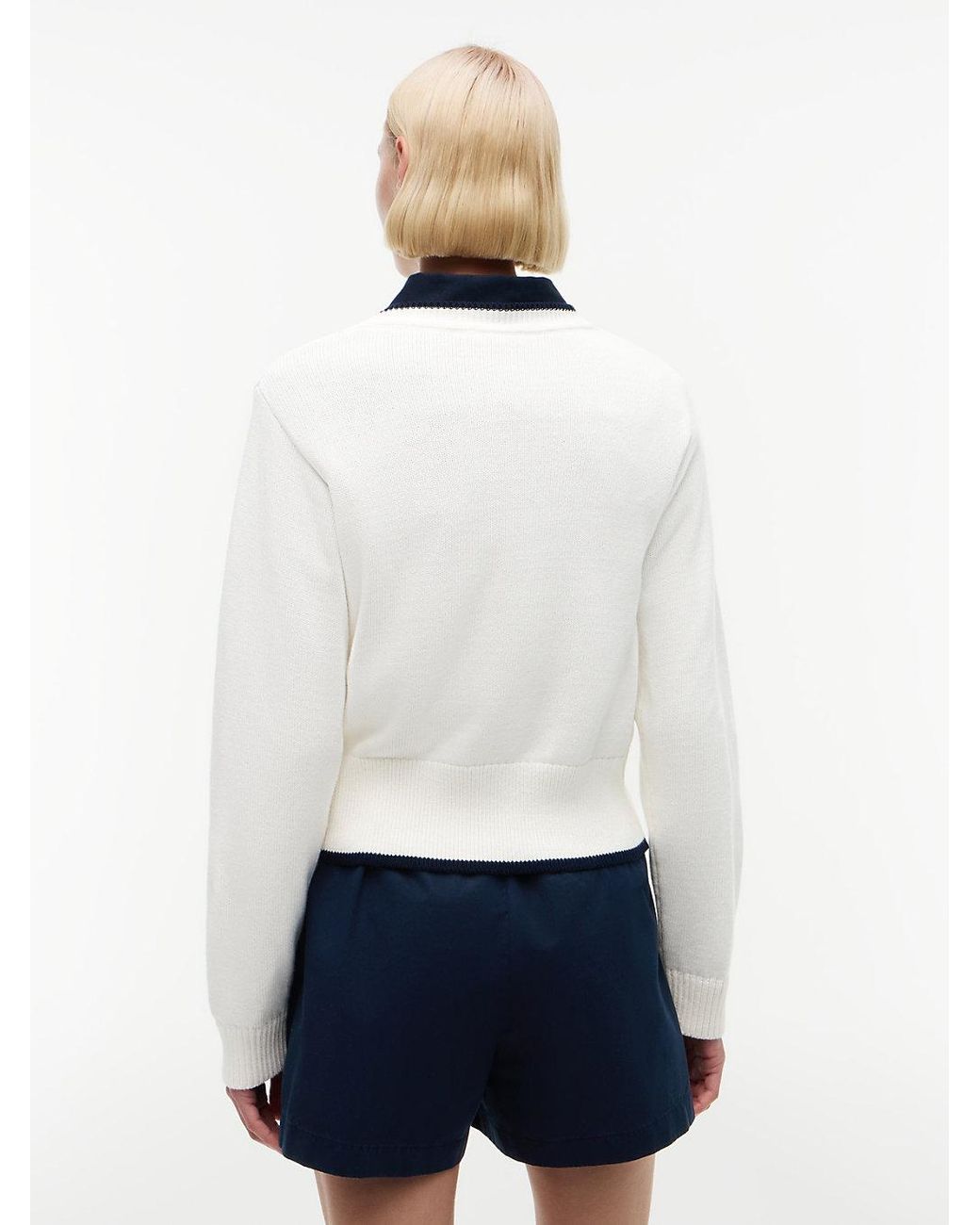 Tommy Hilfiger White Logo Embroidery Relaxed Crew Neck Jumper