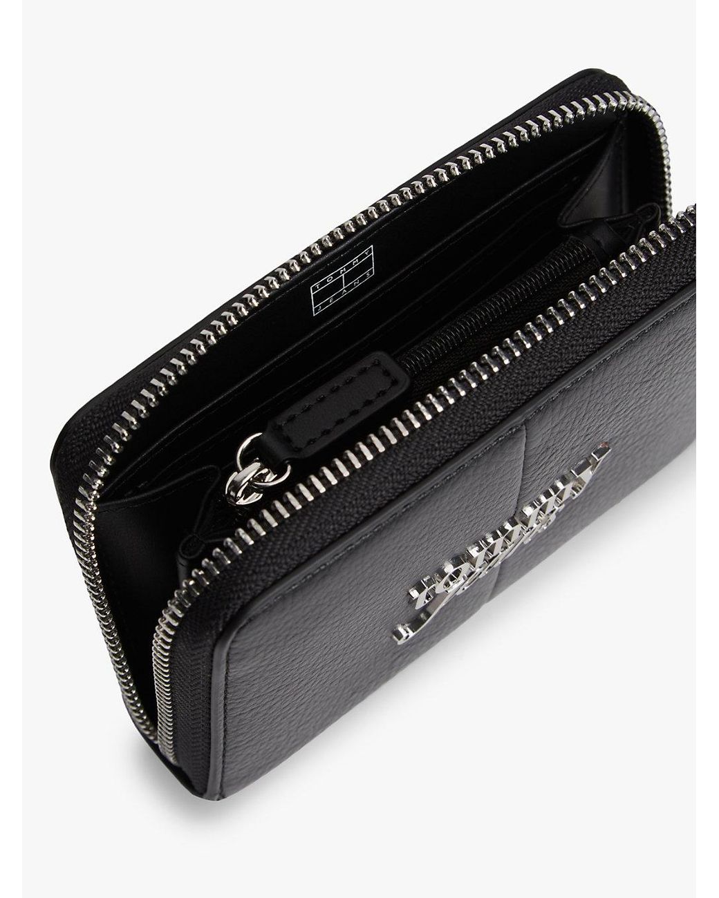 Tommy Hilfiger Black Wrist Strap Metal Logo Zip-Around Wallet
