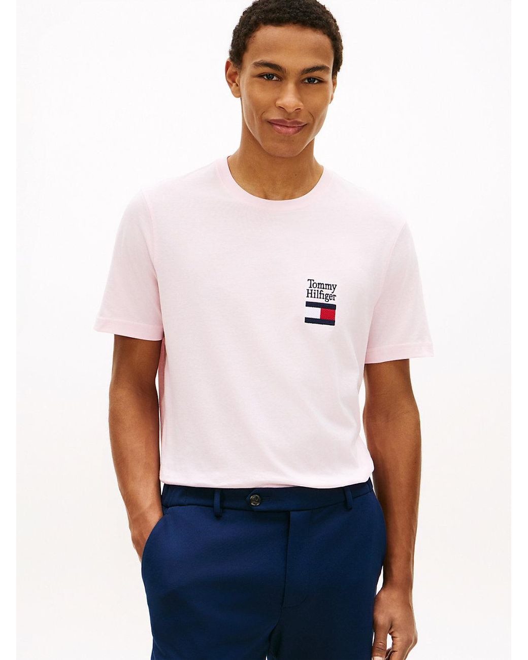 Tommy Hilfiger White Logo Embroidery Jersey Crew Neck T-Shirt for men