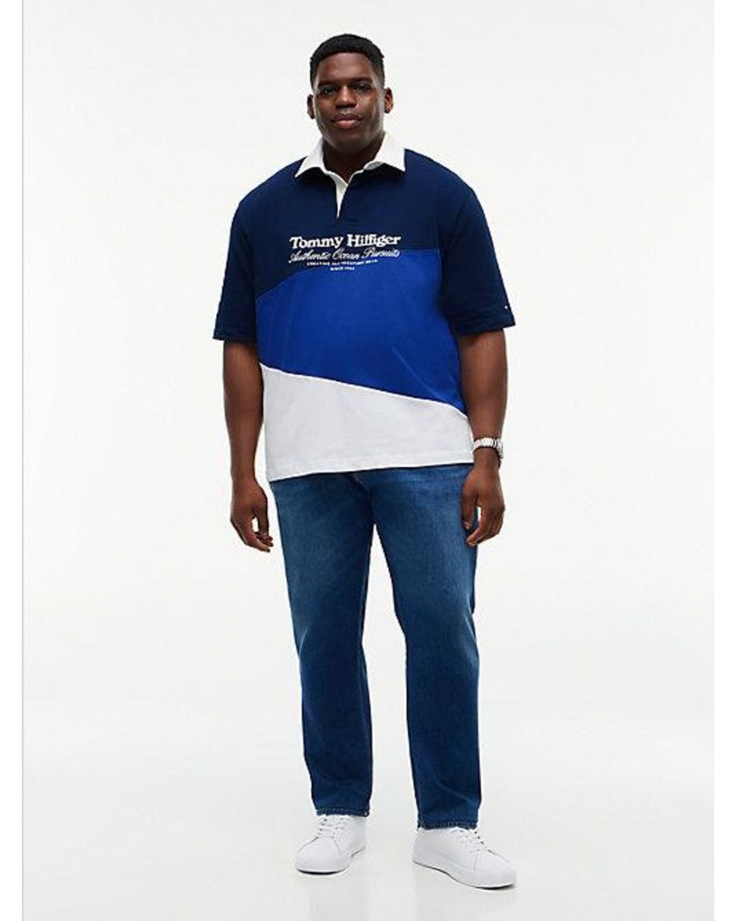 Tommy Hilfiger Blue Plus Relaxed Fit Back Logo Colour Blocked Polo Shirt for men