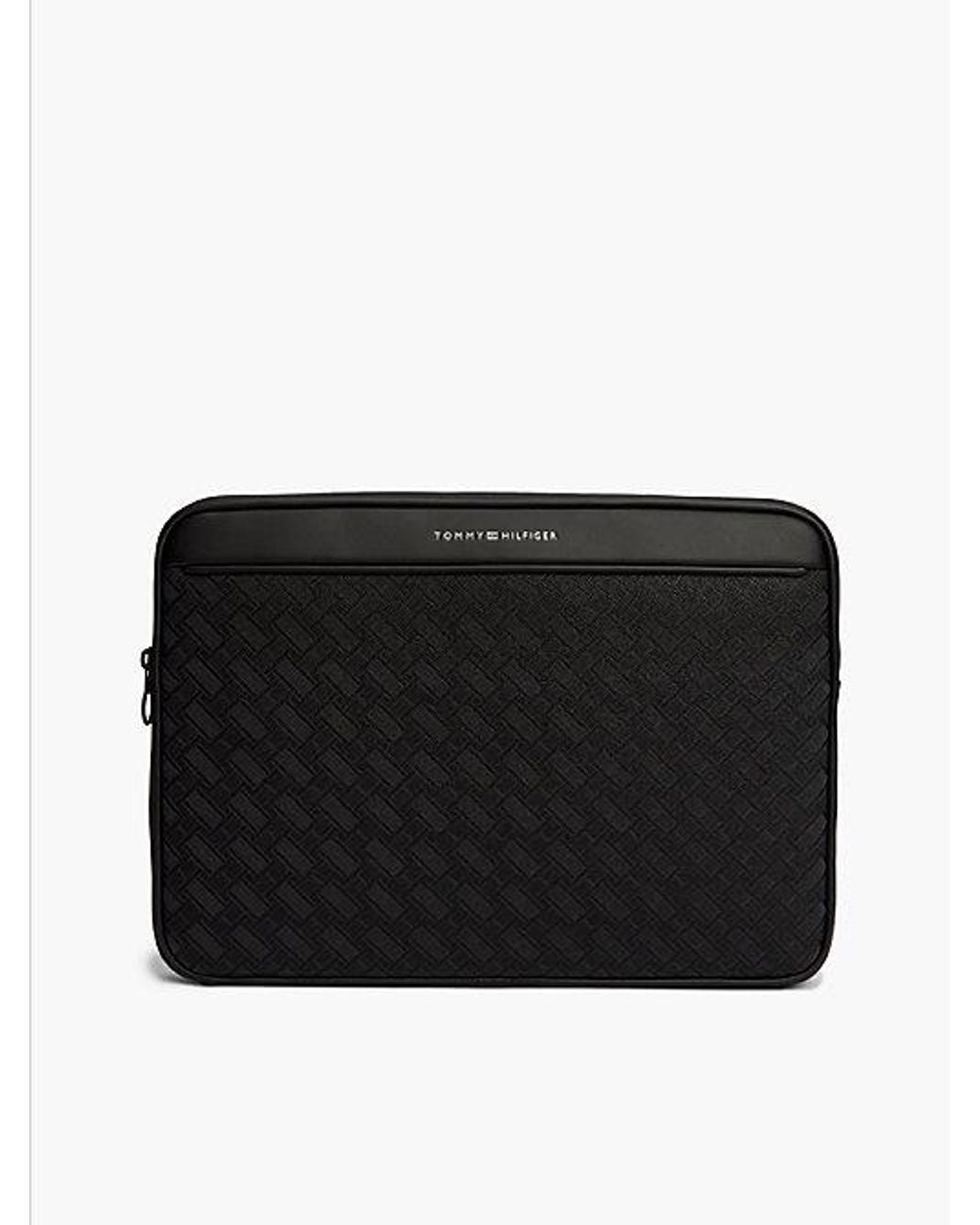 Tommy Hilfiger Black Modern Embossed Flag Laptop Sleeve for men