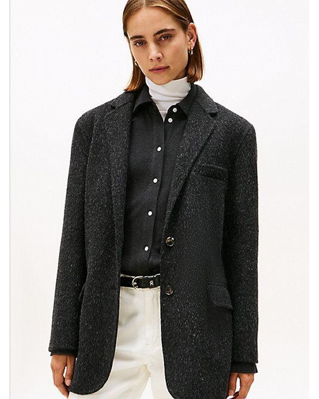 Tommy Hilfiger Black Wool Blend Oversized Fit Blazer