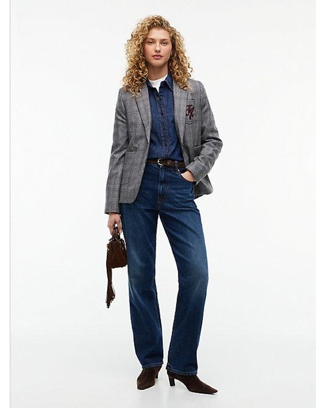 Tommy Hilfiger Blue Wool Blend Check Single Breasted Blazer