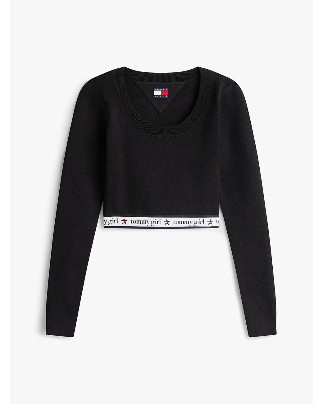 Tommy Hilfiger Black Tommy Girl Extra Slim Knit Cropped Long Sleeve Top
