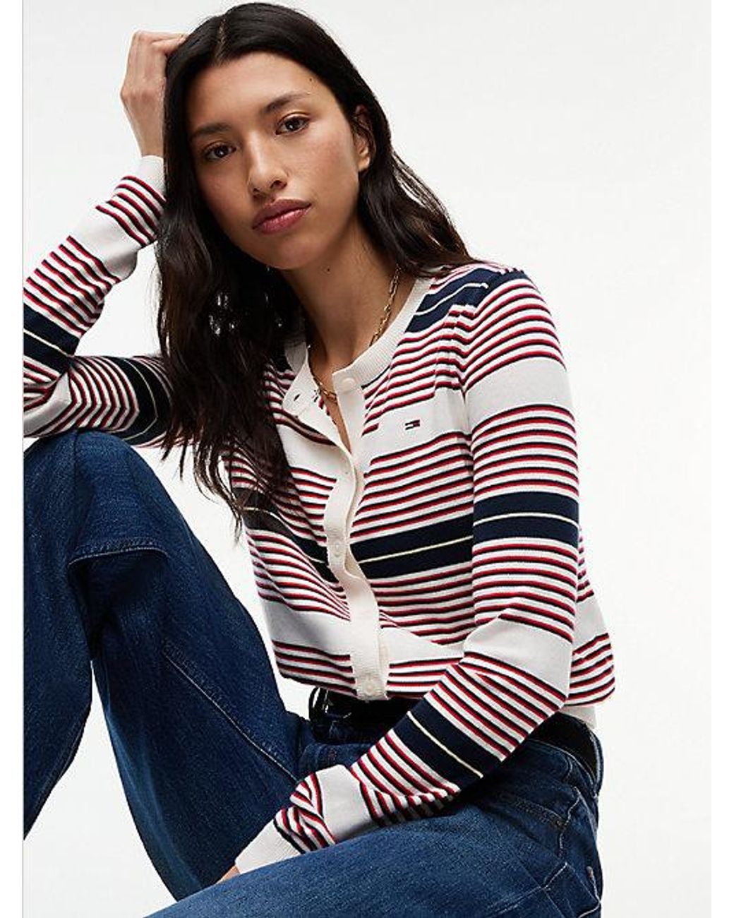 Tommy Hilfiger White Slim Crew Neck Cardigan