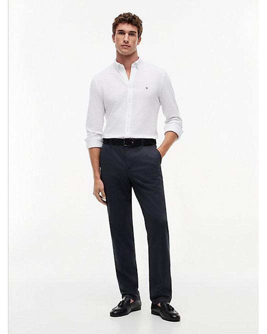 Tommy Hilfiger Blue Denton Slim Straight Textured Chinos for men