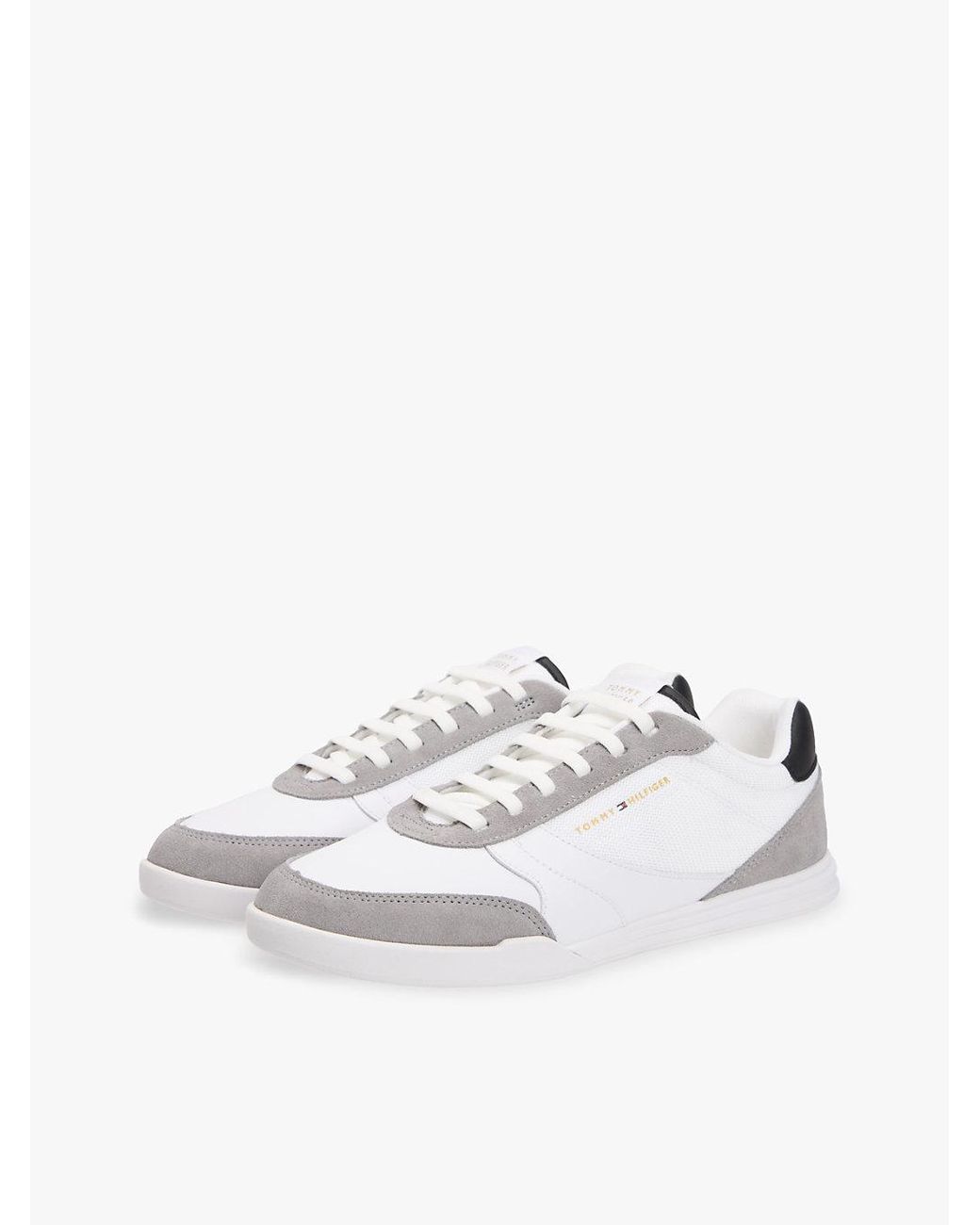 Tommy Hilfiger White Mixed Texture Cupsole Trainers With Leather for men