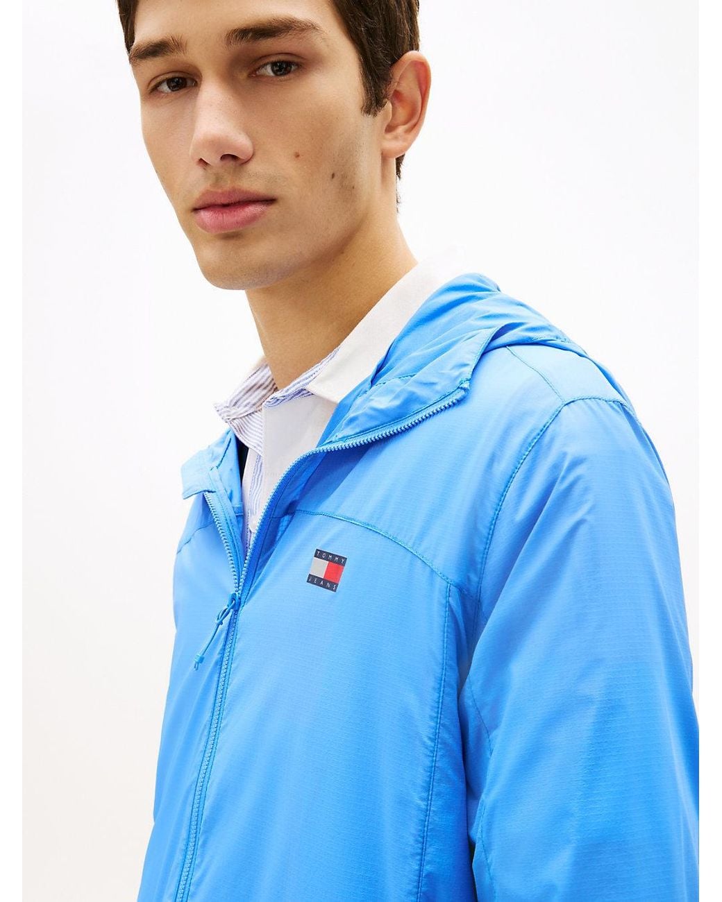 Tommy Hilfiger Blue Water Repellent Ripstop Hooded Zip-Thru Jacket for men