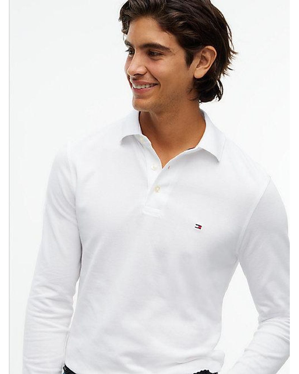 Tommy Hilfiger White 1985 Slim Fit Long Sleeve Polo Shirt for men