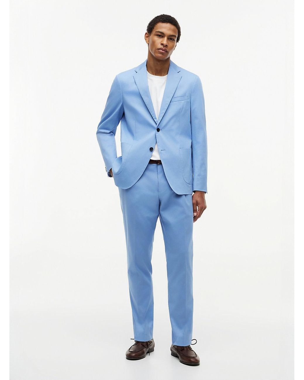 Tommy Hilfiger Blue Regular Gabardine Pressed Crease Trousers for men