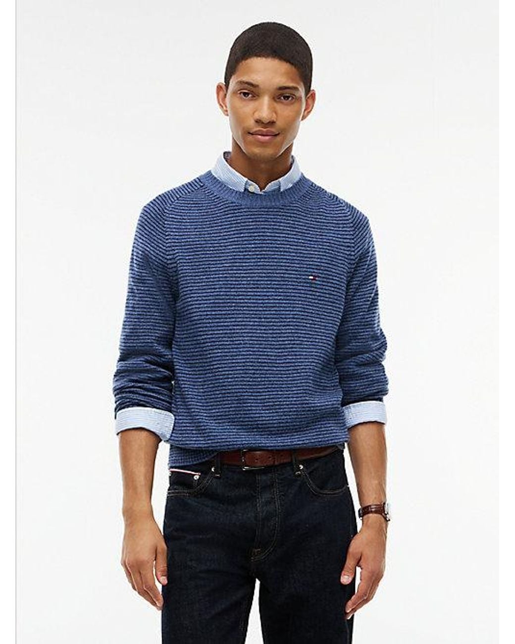 Tommy Hilfiger Blue Pure Lambswool Crew Neck Jumper for men